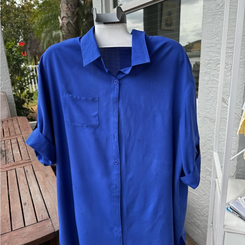 Vibrant Blue Button-Up Shirt